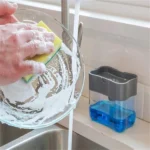 2in 1 Liquid Soap Dispenser On Countertop With Sponge Holder