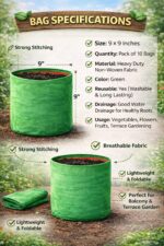 Round Grow Bag 9×9 – Premium Quality, Heavy-Duty, UV-Stabilized (240 GSM) HDPE  Green Plant Bags- pack of 5 - Image 2