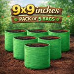 Round Grow Bag 9×9 – Premium Quality, Heavy-Duty, UV-Stabilized (240 GSM) HDPE  Green Plant Bags- pack of 5